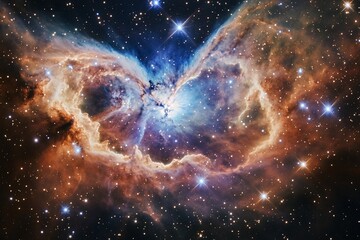 Wall Mural - Vibrant nebula with swirling gas and dust clouds, bright stars, cosmic background.