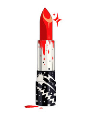 Aufkleber - vibrant red lipstick with unique artistic design on tube, featuring splashes of red and black patterns, isolated on transparency background