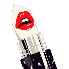 Aufkleber - lipstick with creative design features red lips on tip, set against transparency background with star patterns. image combines elements of beauty and art in unique presentation