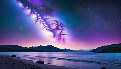 Wall Mural - Majestic Galactic Aurora Over Tranquil Lake at Night