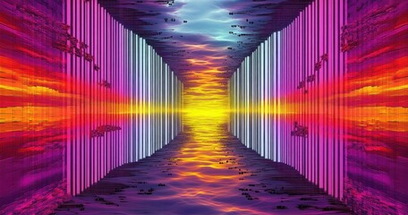 Fototapete - Abstract Digital Landscape Vibrant Colorful Waves Modern Technology Design Background