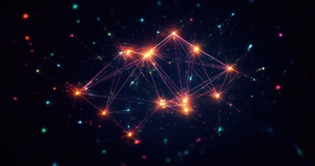 Fototapete - Abstract Geometric Design with Glowing Nodes and Interconnected Lines in Digital Art Style