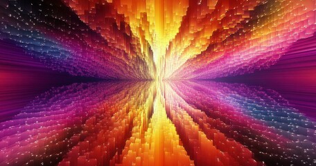 Fototapete - Abstract Digital Landscape Vibrant Colors 3D Depth Dynamic Illumination Technology Art