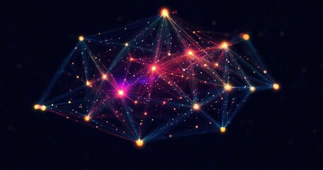 Fototapete - Abstract Geometric Design with Glowing Nodes and Lines in Modern Digital Art Style