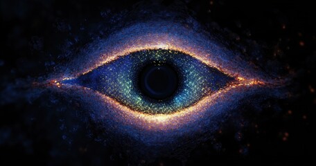 Fototapete - Surreal Abstract Eye Illuminated by Ethereal Glow Dreamlike Atmosphere Dark Vibrant Colors Intricate Patterns Light Shadow