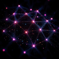 Fototapete - Futuristic Geometric Network Digital Abstract Art with Neon Colors and Dynamic Light Trails