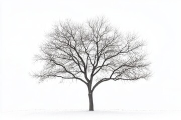 Bare tree winter landscape, snow, minimalist design