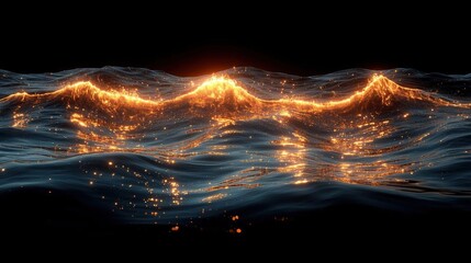 Poster - Abstract Glowing Particle Wave with Dynamic Motion on Black Background Visualization