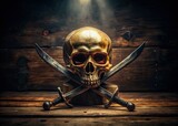 Minimalist Pirate: Skull and Cutlass on Dark Wood