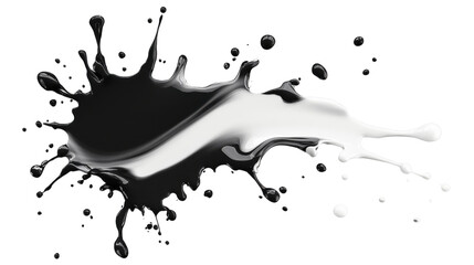 Poster - black and white paint splashing and mixing together on transparent background