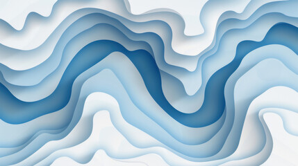 Poster - Abstract wavy blue and white background with layered paper cut design. Ideal for modern art or design projects