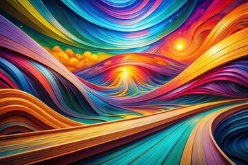 Poster - Panoramic Abstract Line Art Pattern: Hand-Painted Style, Colorful Swirls & Geometric Shapes