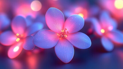 Canvas Print - Illuminated Purple Flowers in a Dark Studio Shot with Bokeh Background and Macro Details