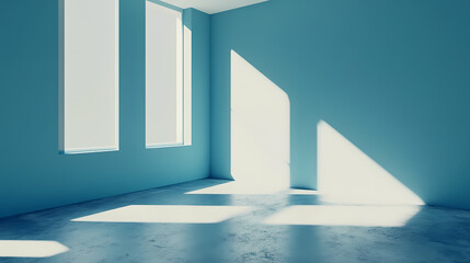 Poster - 3d empty room shadow blue wall