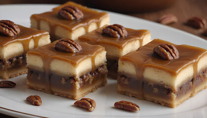 Wall Mural - batch of caramel pecan squares on a plate