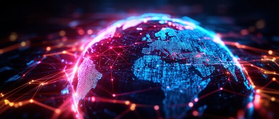 Poster - Globe with illuminated network connections representing global data and connectivity in abstract digital background
