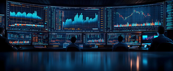 Poster - Dark Control Room With Many Screens