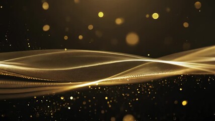 Poster - elegant abstract black and gold textured background with glowing lines and particles