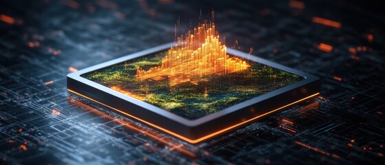 Poster - Digital tablet displaying a cityscape along with data analytics charts and graphs for analysis purposes
