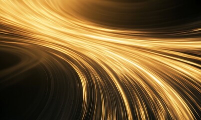Fototapete - Elegant image of golden light trails weaving through a dark setting, perfect for creative projects.