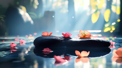 relaxing spa experience with petals and stones indoor setting tranquil environment serene viewpoint 