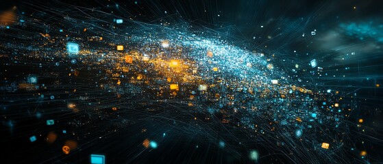 Poster - Global network connections with multimedia content like photos, videos, and data floating, representing the interconnectedness of digital media and online platforms