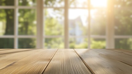 Leinwandbilder - A close-up of a wooden tabletop with a beautifully blurred background, perfect for interior design and decor projects.