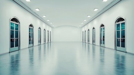  Minimalist White Hallway Interior Design  Empty Room with Doors and Reflective Floor
