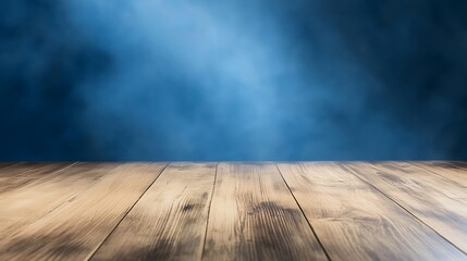 Poster - A soft-focus image of a wide wooden table surface, ideal for backgrounds or product displays.