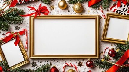 Wall Mural - Festive Gold Frames  Christmas Decorations  Holiday Mockup