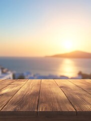 Poster - A warm-toned wooden table with a softly blurred background, perfect for cozy interior designs.