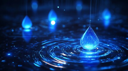 Poster - Abstract Blue Water Drop Digital Art Glowing Network Design Technology Futuristic Background Modern Elegant Illustration Clean Ripple Effect High     