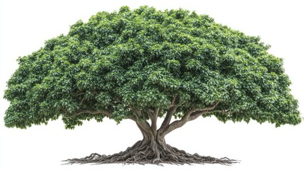 Lush green banyan tree isolated on white; nature background; website design