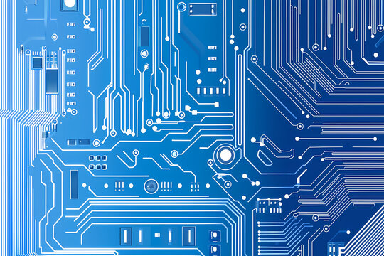 A futuristic vector illustration of a blue circuit board with intricate digital tech elements.