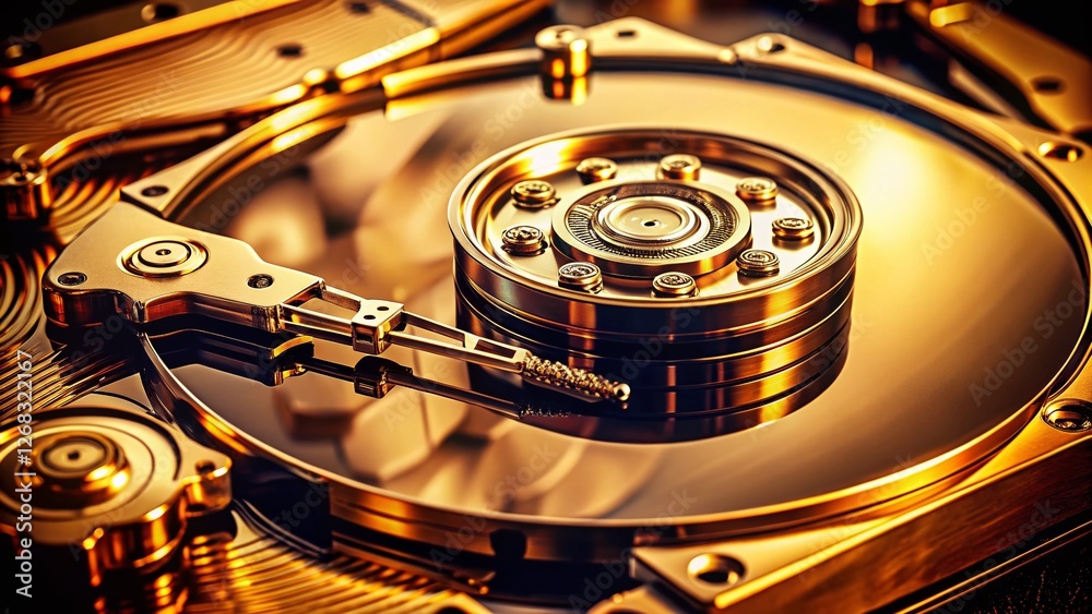 Vintage Style Photo: Inside a Retro Hard Disk Drive - Gleaming Platters ...