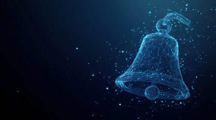 Aufkleber - Digital Bell: An ethereal depiction of a digital bell, rendered with intricate lines and glowing particles against a deep backdrop, creating a modern, abstract representation. 