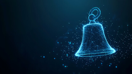 Aufkleber - Digital Bell: An ethereal depiction of a digital bell, constructed from interconnected points of light against a deep blue backdrop, suggesting technology, notification, and signaling.