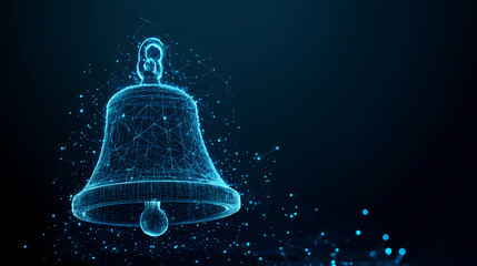 Aufkleber - Digital Resonance: A luminous, digitally rendered bell, composed of interconnected particles, radiates a futuristic, ethereal aura against a dark, cosmic backdrop.