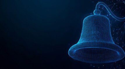 Aufkleber - Digital Bell: A digital representation of a bell, a symbol of announcements and the beginning of something new, shines against a dark, technologically advanced backdrop.