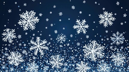 Wall Mural - Snowflakes gently falling on a dark blue background, creating a serene winter atmosphere