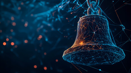 Aufkleber - Digital Bell: An intricate digital rendering of a bell, suspended with a chain against a dark background, evoking feelings of innovation, technology, and advanced communication.