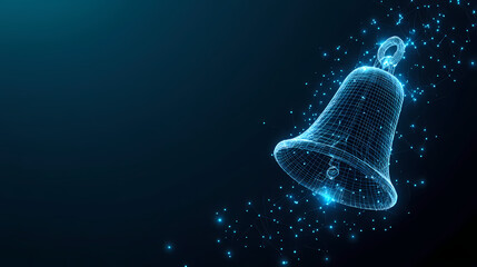Aufkleber - Digital Bell Symphony: A mesmerizing digital representation of a bell, crafted from glowing blue particles, resonating against a dark background.