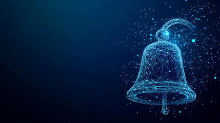 Aufkleber - Digital Bell: A digital representation of a bell, rendered in a stunning wireframe style, stands out against a deep blue backdrop with countless sparkling particles enhancing its beauty.