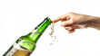 © agungmujtaba - Beer Pouring from a Green Glass Bottle Touched by a Finger – AI Generated Image