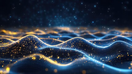 Poster - a digital data stream concept with glowing abstract lines and technology patterns floating in space.
