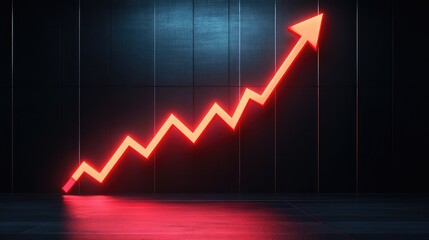 Wall Mural - A glowing business growth chart with an upward-trending red arrow, representing a company's financial success. Copy space available.