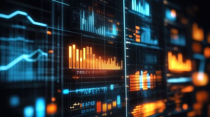 Wall Mural - A high-tech business analytics dashboard displaying increasing profit trends, symbolizing corporate earnings. Copy space available.