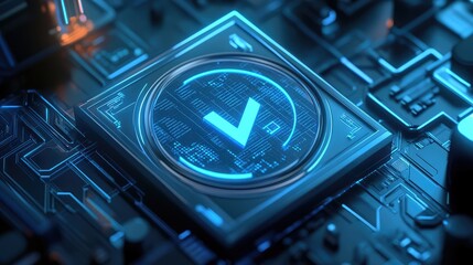 Poster - A high-tech contract verification process in a digital environment, symbolizing secure agreements. Copy space included.