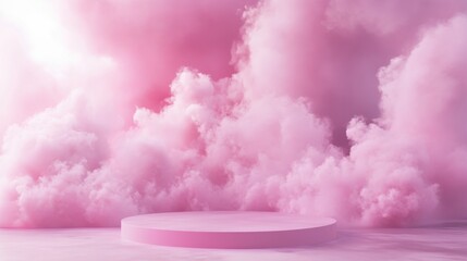 Poster - Soft Pink Clouds Surrounding a Round Platform in Dreamy Atmosphere