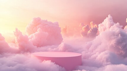 Poster - Serene Pink Platform Amidst Dreamy Clouds at Sunrise